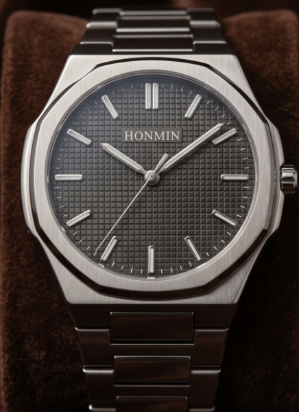HONMIN Dark Grey Textured Dial Stainless Steel Watch