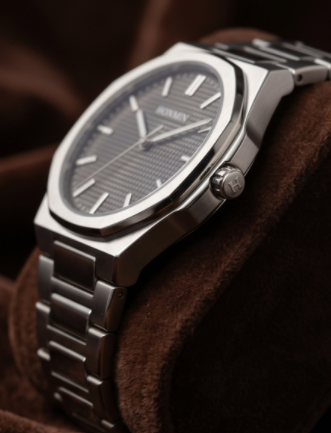 HONMIN Dark Grey Textured Dial Stainless Steel Watch