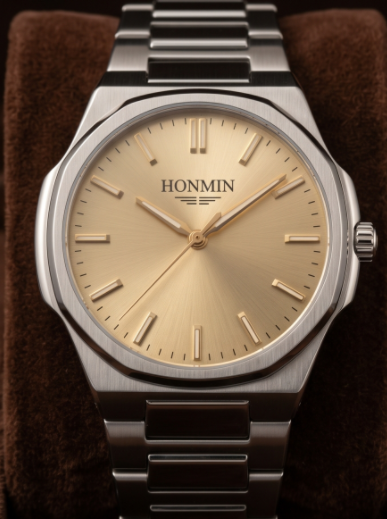 HONMIN Champagne Gold Textured Dial Stainless Steel Watch