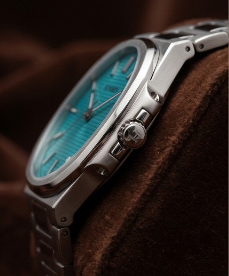 HONMIN Turquoise Blue Textured Dial Stainless Steel Watch
